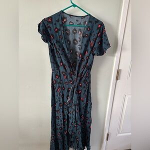 SHEIN Blue Wrap Sundress with Flutter Sleeves and V-Neck